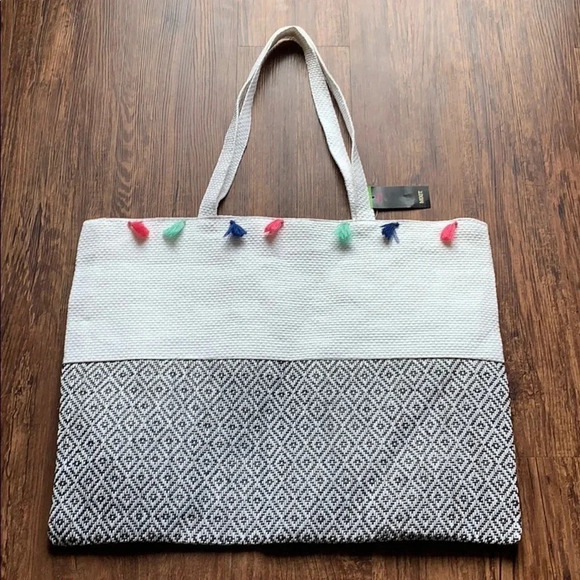 Mixit Tote Bag Pom Poms & Tassels New - Picture 1 of 13